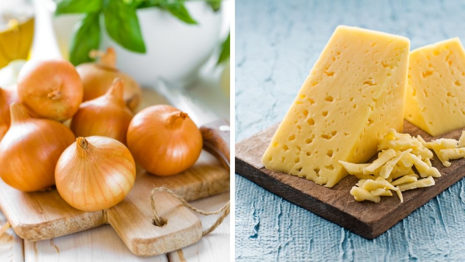 Nguyên liệu&nbsp;làm bánh hành tây phô mai chiên giòn