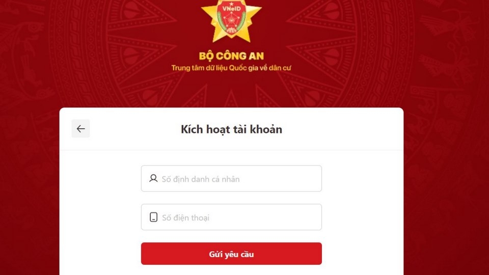 Điền thông tin cho tài khoản mới