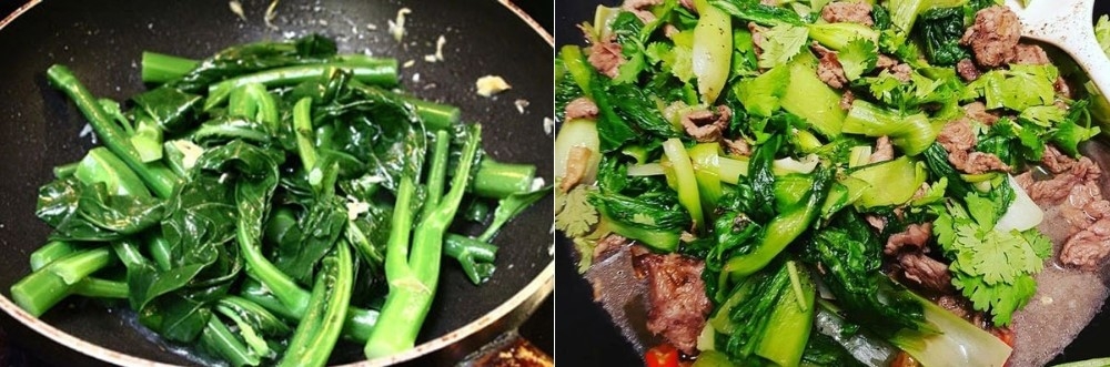 Xào cải rổ cùng thịt bò chuẩn vị