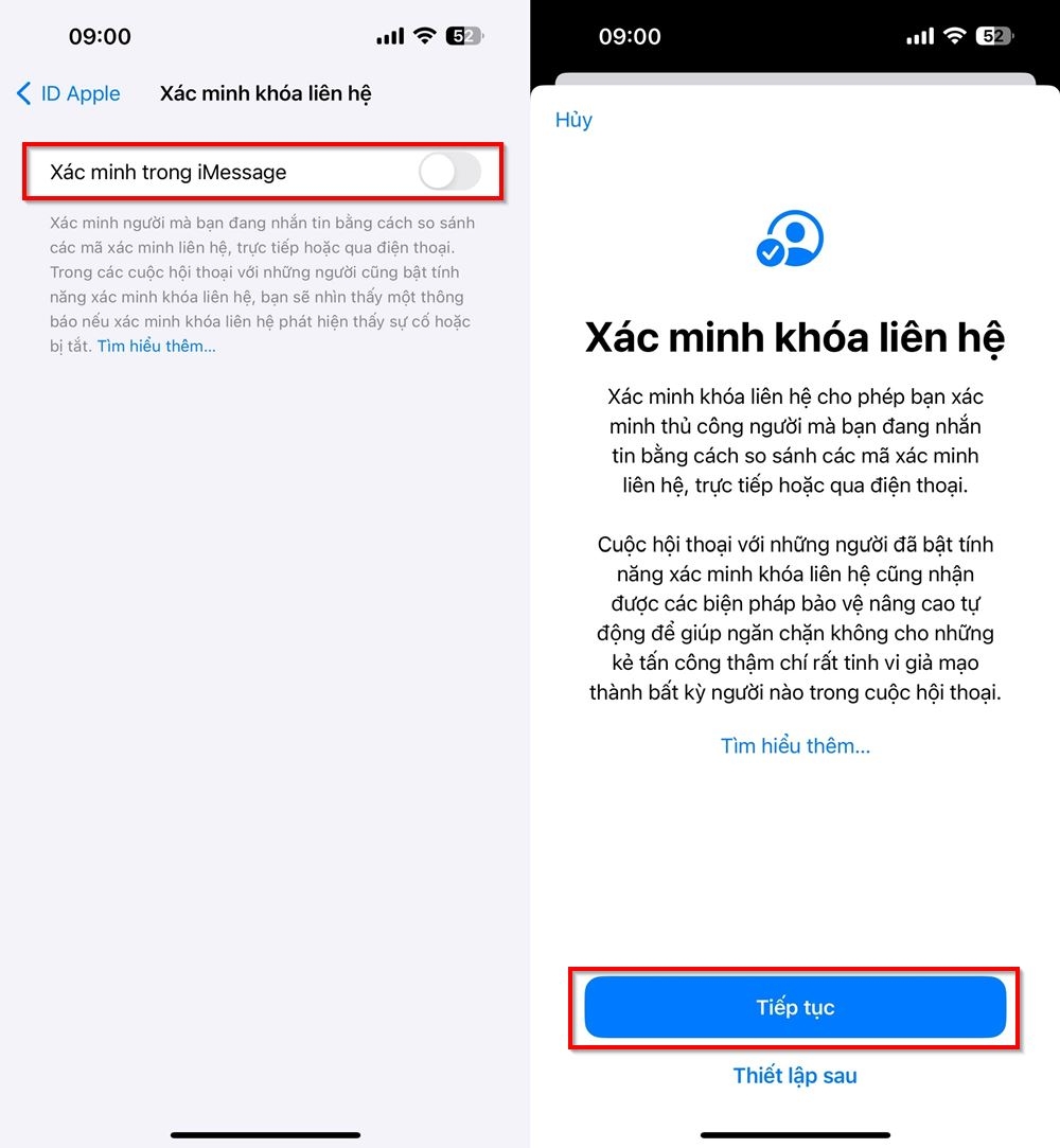 Cách bật xác minh liên hệ iMessage 2