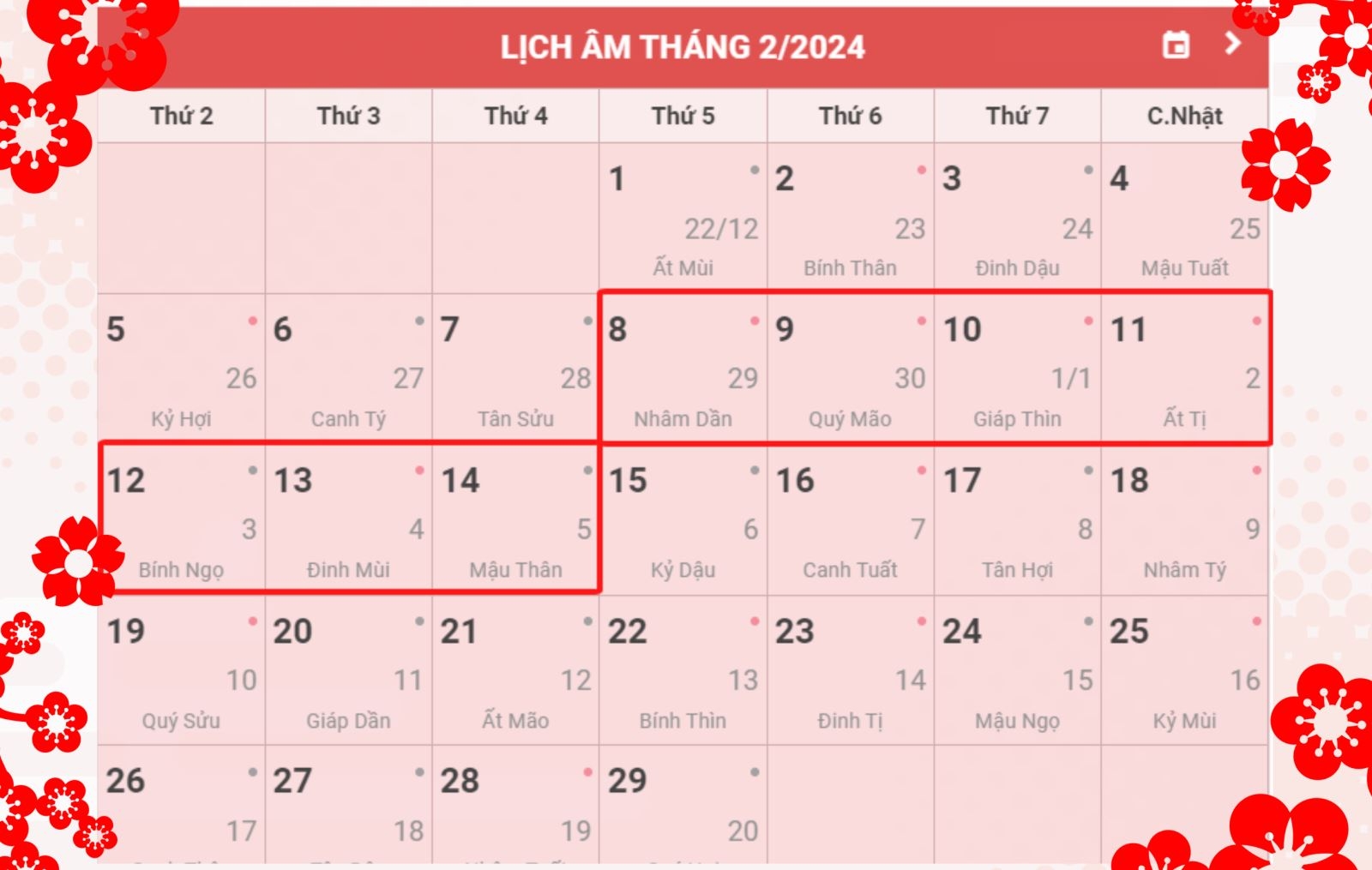 Lịch nghỉ Tết Nguyên đán 2024