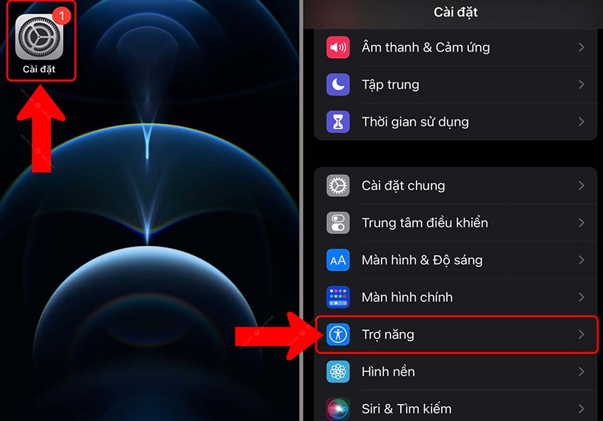 Truy cập Trợ năng để điều chỉnh cảm ứng