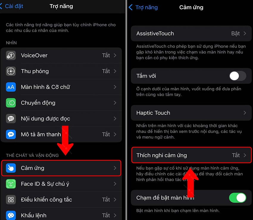 Thay đổi thông số tại mục Thích nghi cảm ứng