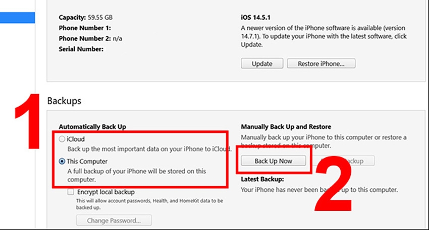 Chọn sao lưu dữ liệu vào iCloud hoặc máy tính