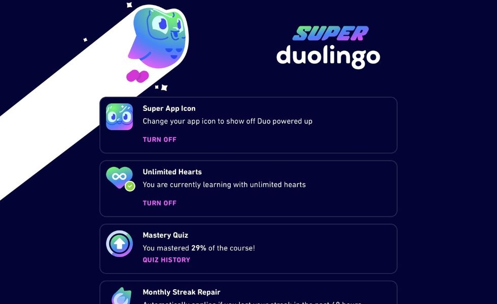 lợi ích gói Super Duolingo