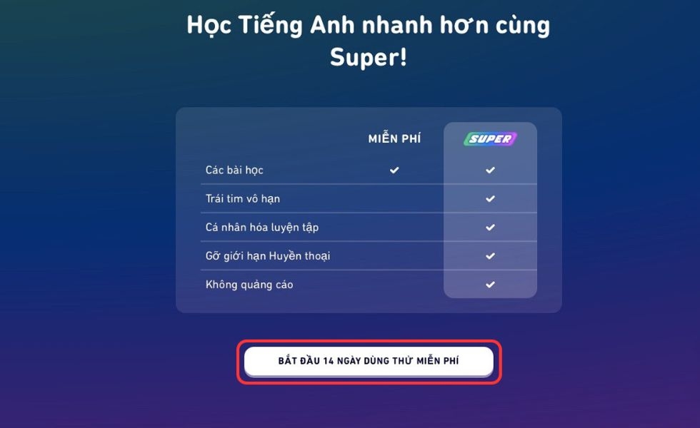đăng ký super duolingo dễ dàng