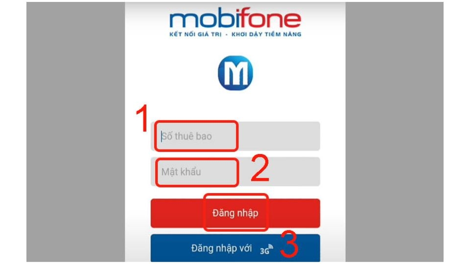 Bạn vào ứng dụng “ My MobiFone” sau đó nhập “Số điện thoại”