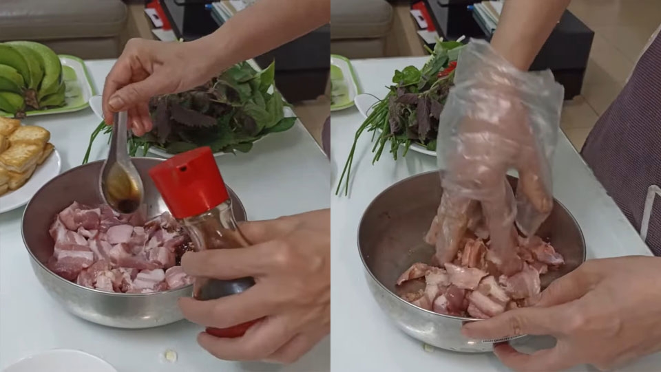 Thực hiện ướp thịt ba chỉ