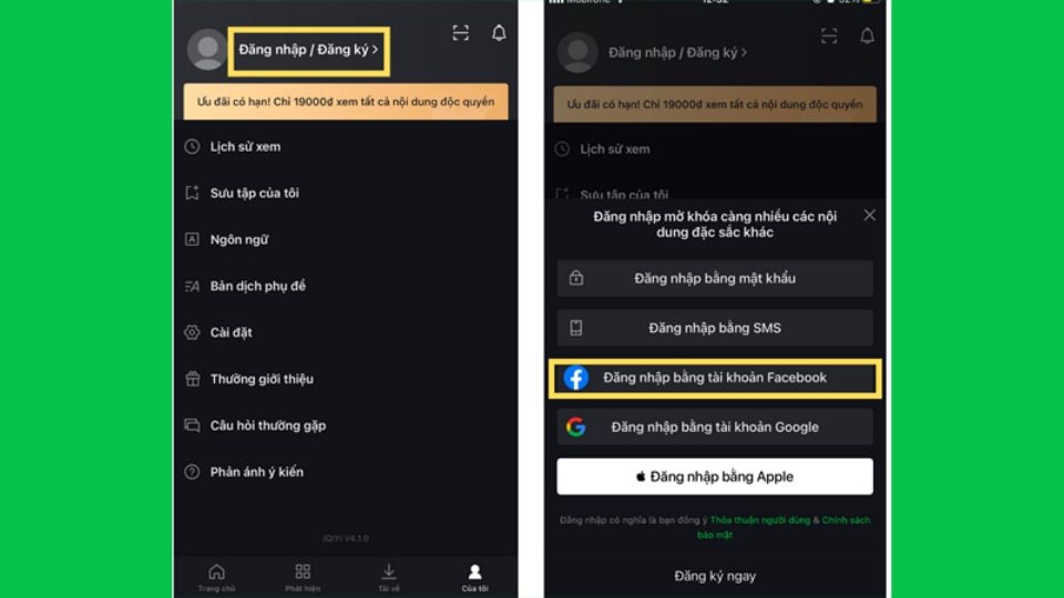 Nhấn chọn “Đăng nhập bằng tài khoản Facebook”