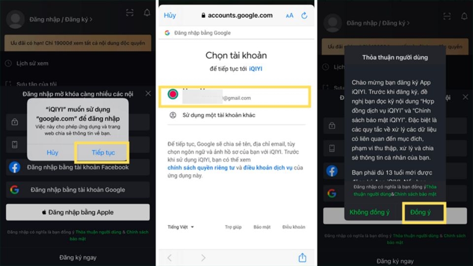 Sau đó chọn tài khoản Google mà mình muốn sử dụng để đăng nhập