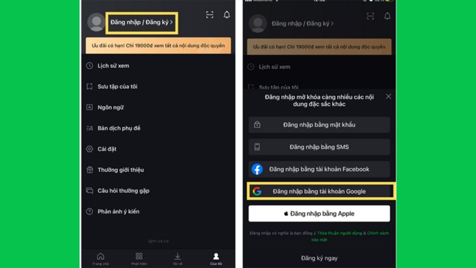 Chọn “Đăng nhập bằng tài khoản Google”