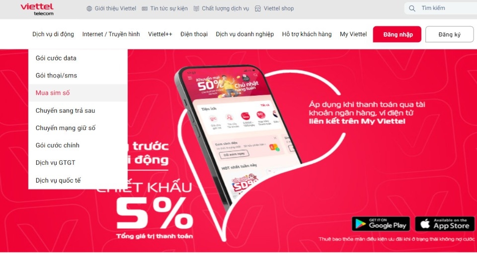 Bạn truy cập vào trang web chính thức của Viettel