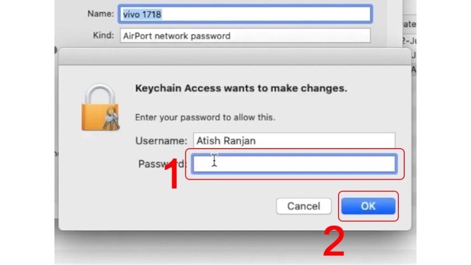 Bạn sẽ nhập mật khẩu của “Keychain Access” và nhấn vào “Ok”.