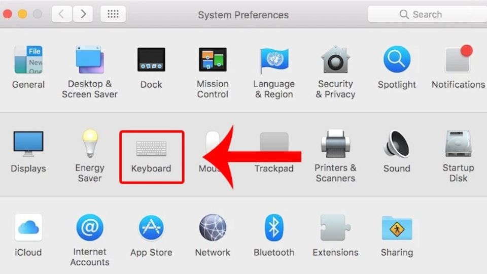 Tại đây sẽ hiển thị các danh mục khác nhau, bạn chọn vào mục “Keyboard”.