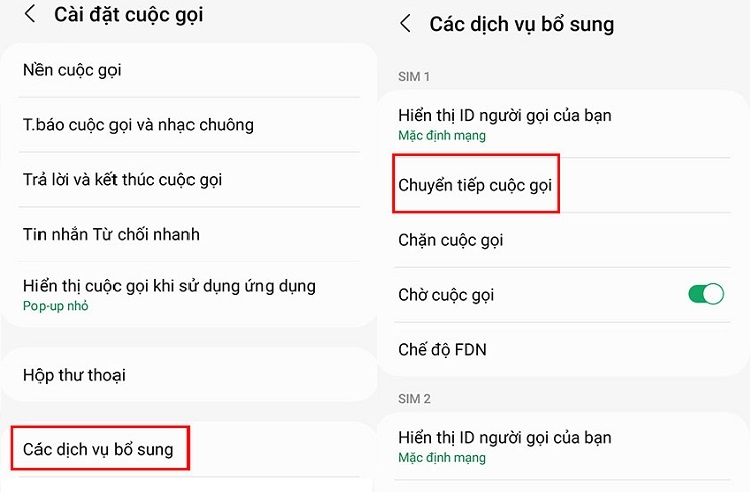 Nhấn vào Chuyển tiếp cuộc gọi