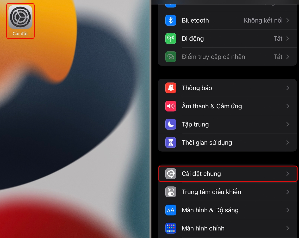 Vào phần "Cài đặt chung"