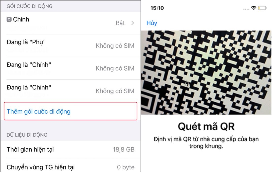 Chọn gói cước di động và quét mã của nhà mạng