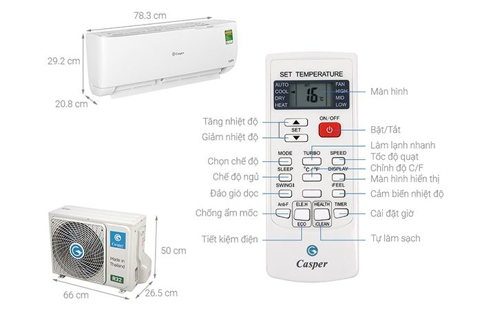 hướng dẫn sử dụng điều khiển điều hòa casper 1 chiều