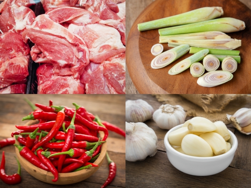 Nguyên liệu làm thịt heo kho sả ớt thơm nồng