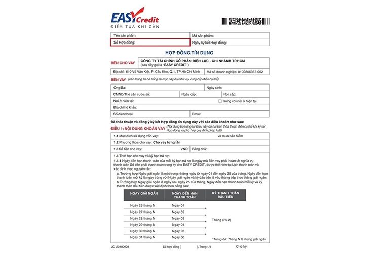 tra cứu hợp đồng Easy Credit (hình 2)