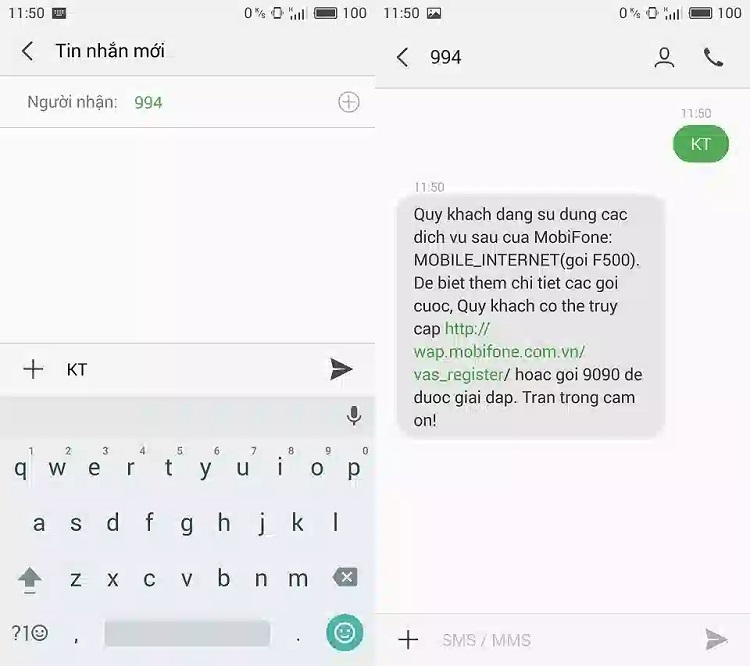 Tra cứu thông tin dịch vụ qua SMS