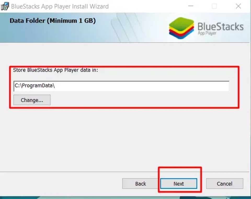 Lựa chọn thư mục muốn lưu BlueStack Lite