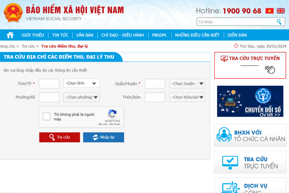 Chọn mục Tra cứu trực tuyến