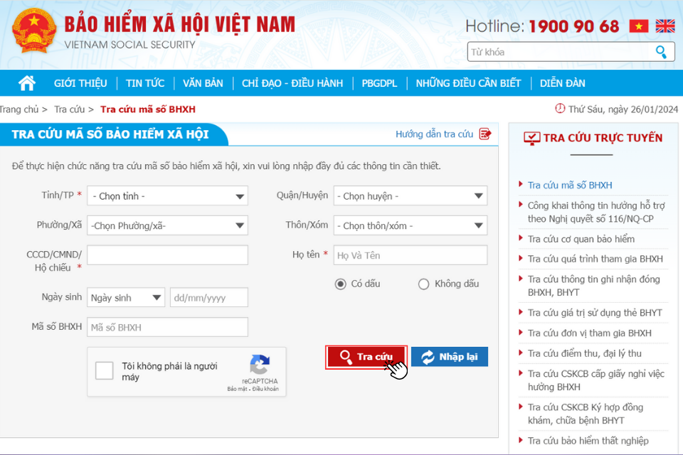 Nhập đầy đủ các thông tin bắt buộc theo yêu cầu