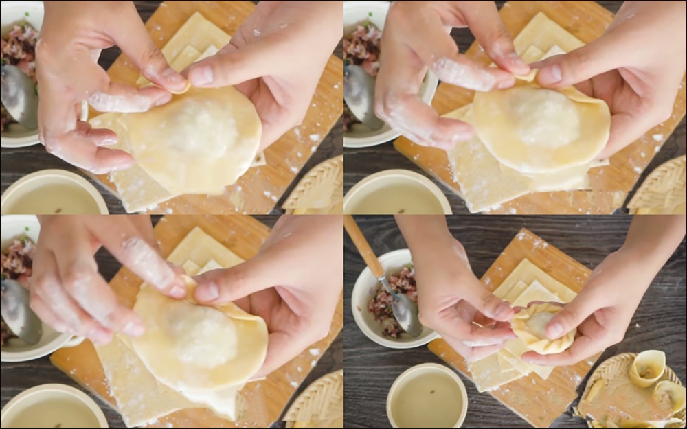 cách gói hoành thánh kiểu vòng xoay