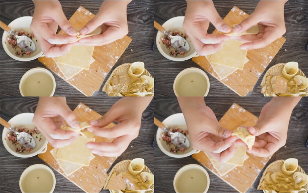 cách gói hoành thánh kiểu một mặt gấp