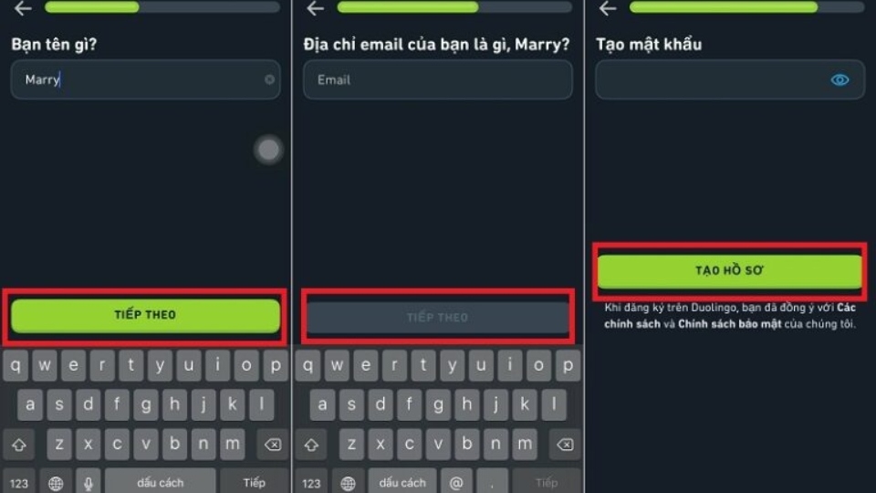 Chọn Tạo hồ sơ