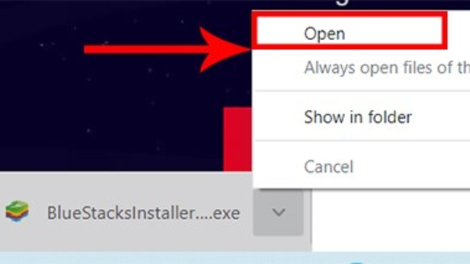 Sau khi tải BlueStacks về máy tính xong, bạn mở file vừa mới tải xuống