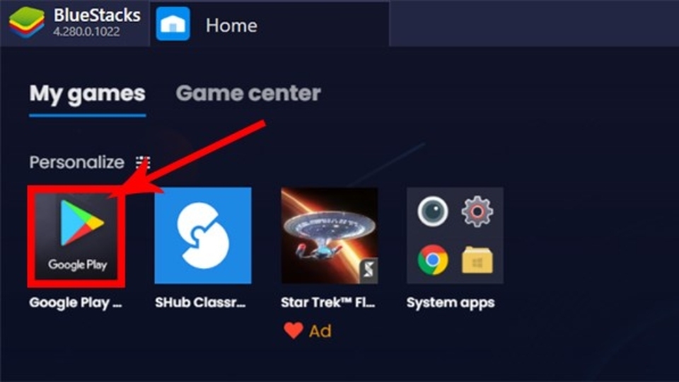 Nhấn chọn cửa hàng Google Play trên giao diện BlueStacks.