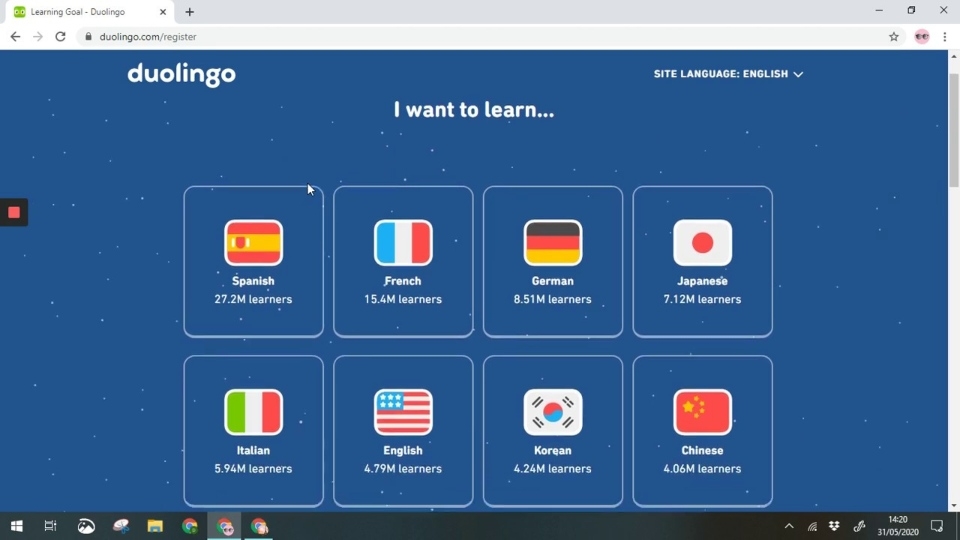 Bạn chọn ngôn ngữ mình muốn học