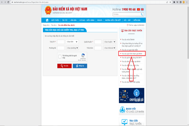 Tra cứu quá trình tham gia BHXH trên website