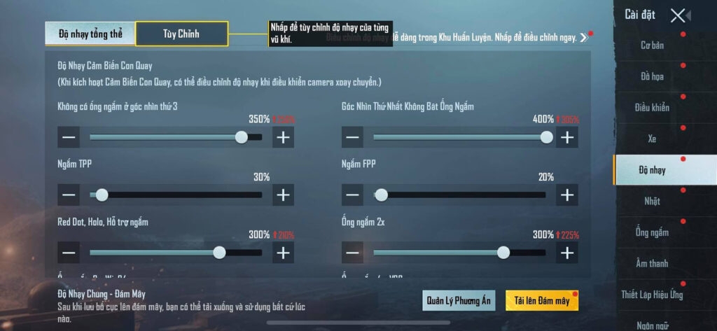 Điều chỉnh các thông số theo ý muốn