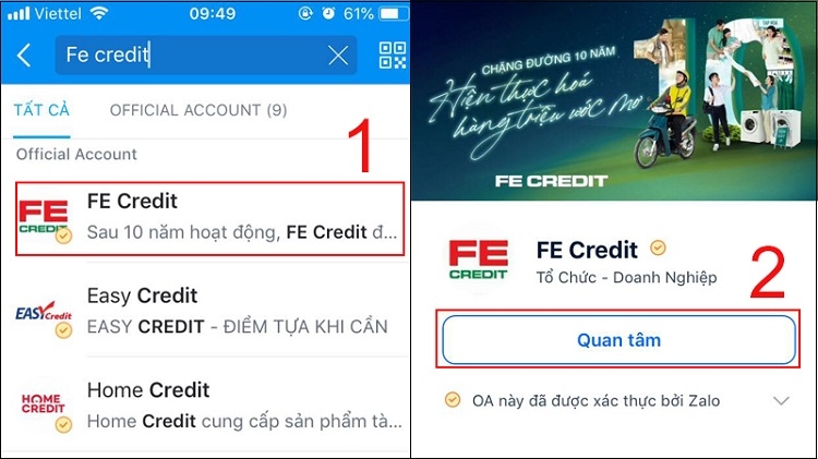 Nhấn quan tâm Fe Credit