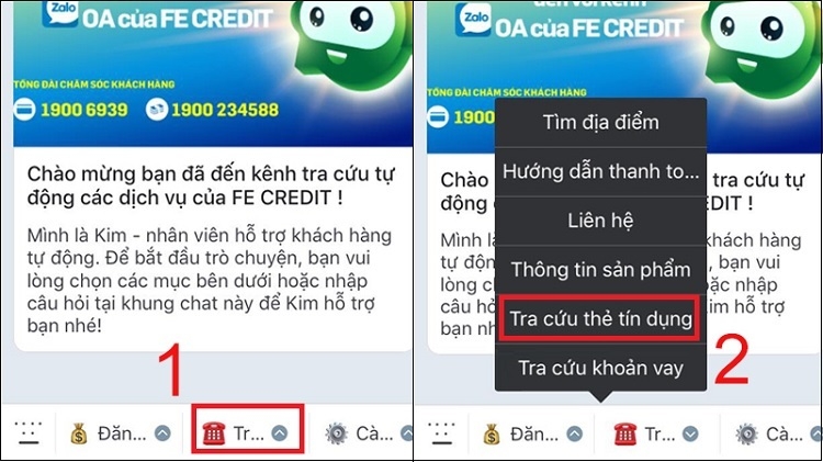 Chọn Tra cứu thẻ tín dụng