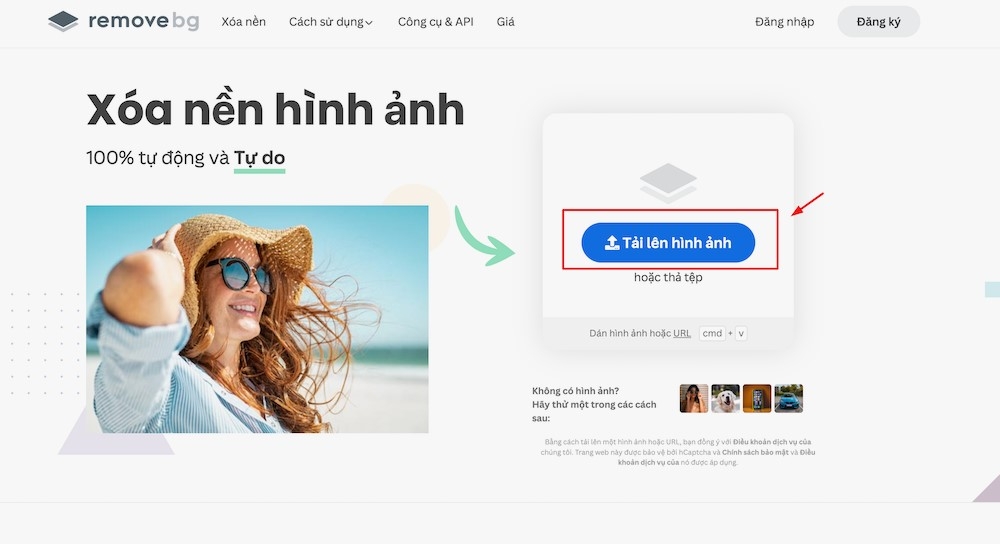 Chọn mục “Tải lên hình ảnh” rồi chọn hình muốn xóa phông