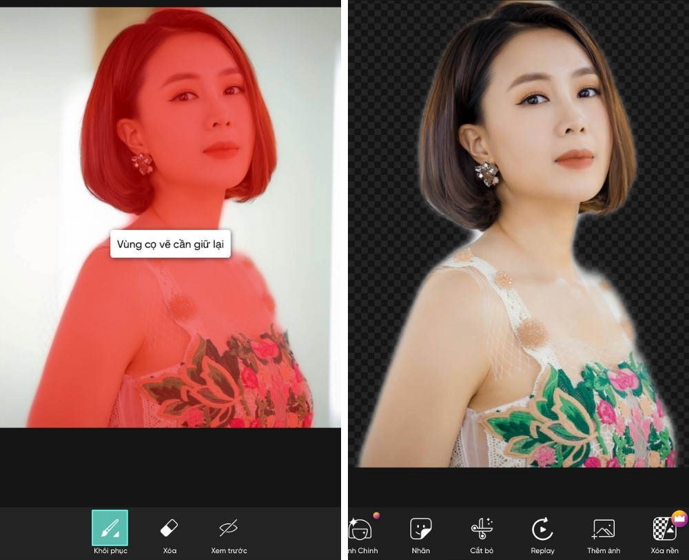 Chọn mục “Cắt bỏ” để xóa phông nền trên Picsart