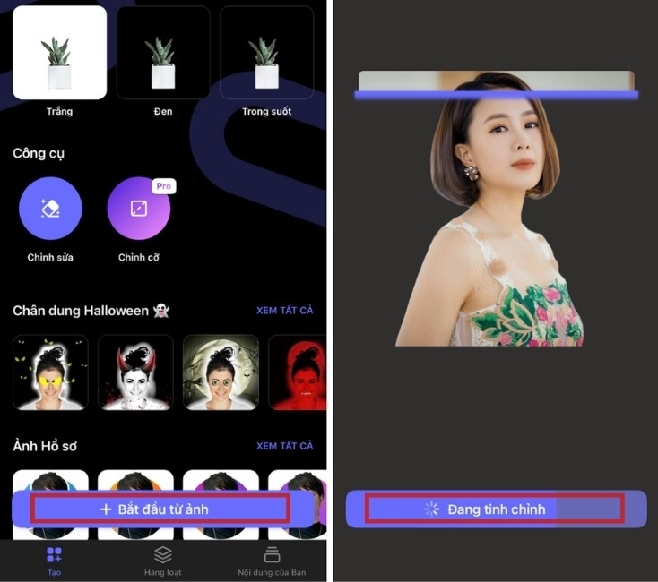 Nhấn chọn mục “+ Bắt đầu từ ảnh” để tách nền trên Photoroom