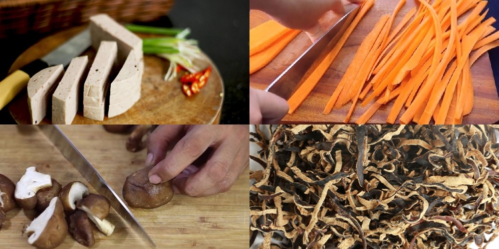 Sơ chế nguyên liệu làm miến xào chả chay