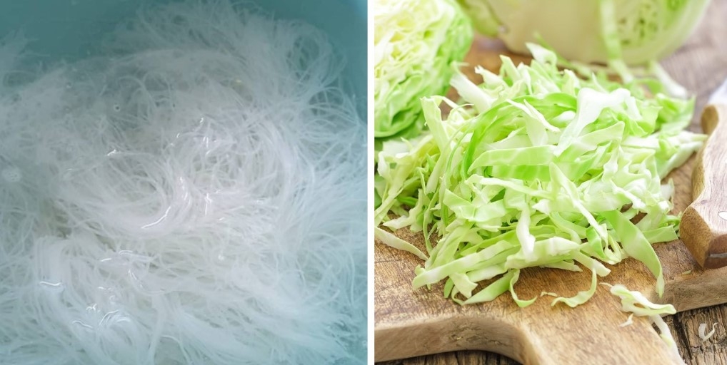 Sơ chế nguyên liệu làm miến xào bắp cải chay