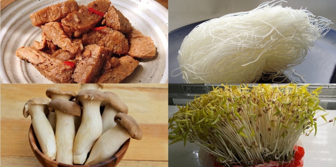 Nguyên liệu làm miến xào giá và nấm chay