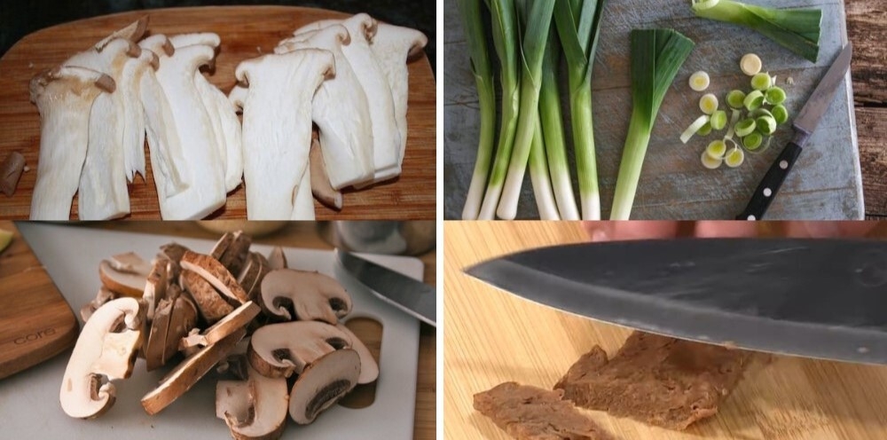 Sơ chế nguyên liệu làm miến xào giá và nấm chay