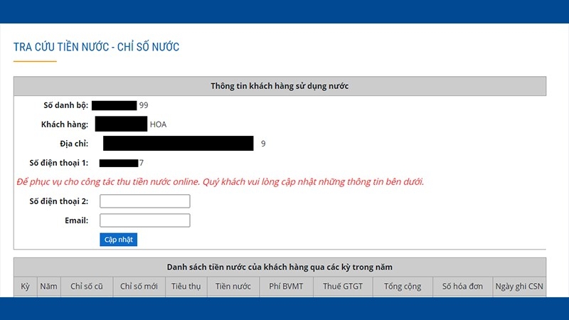 Tra cứu hóa đơn tiền nước bằng website nhanh chóng