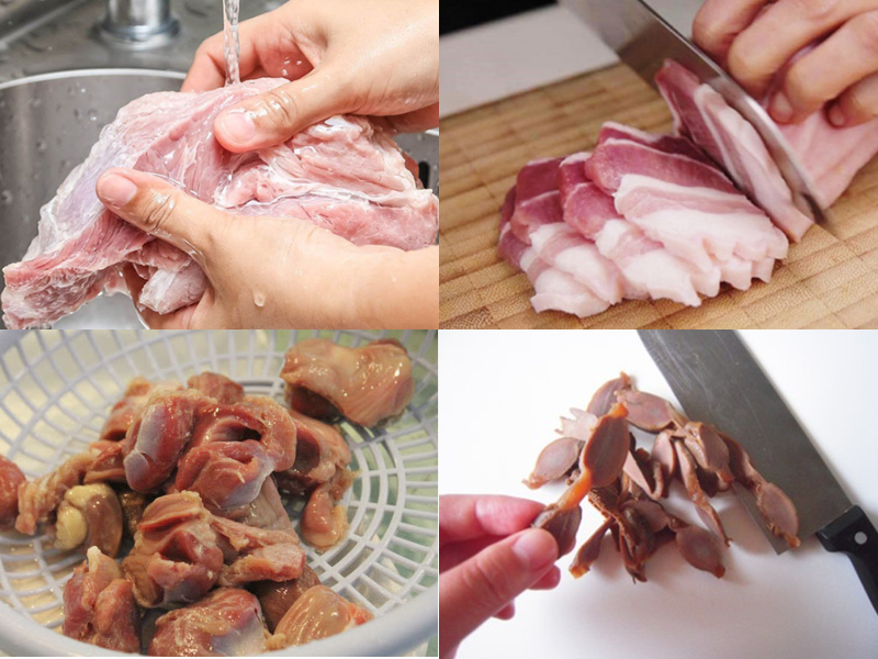Sơ chế thịt heo và lòng gà