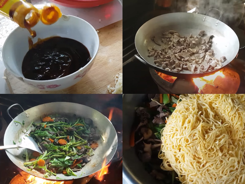 Công đoạn xào mì