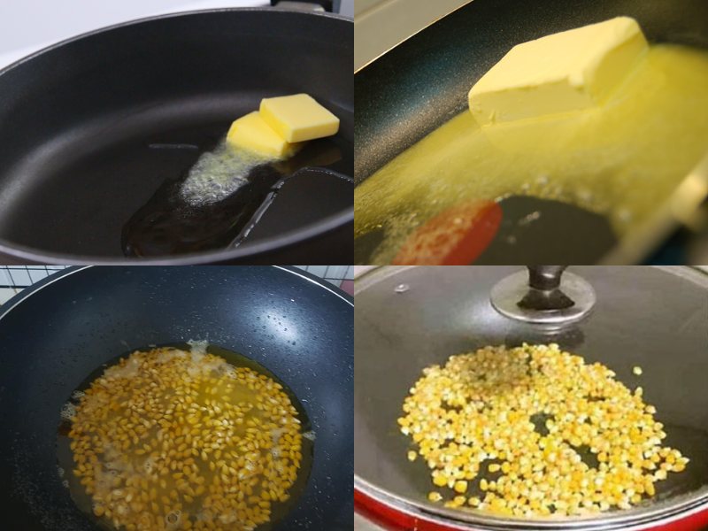 Đun chảy bơ và cho bắp vào rang