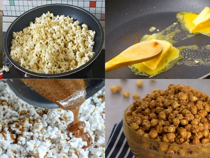 Chờ bắp nổ và làm thêm lớp áo caramel bơ phía ngoài